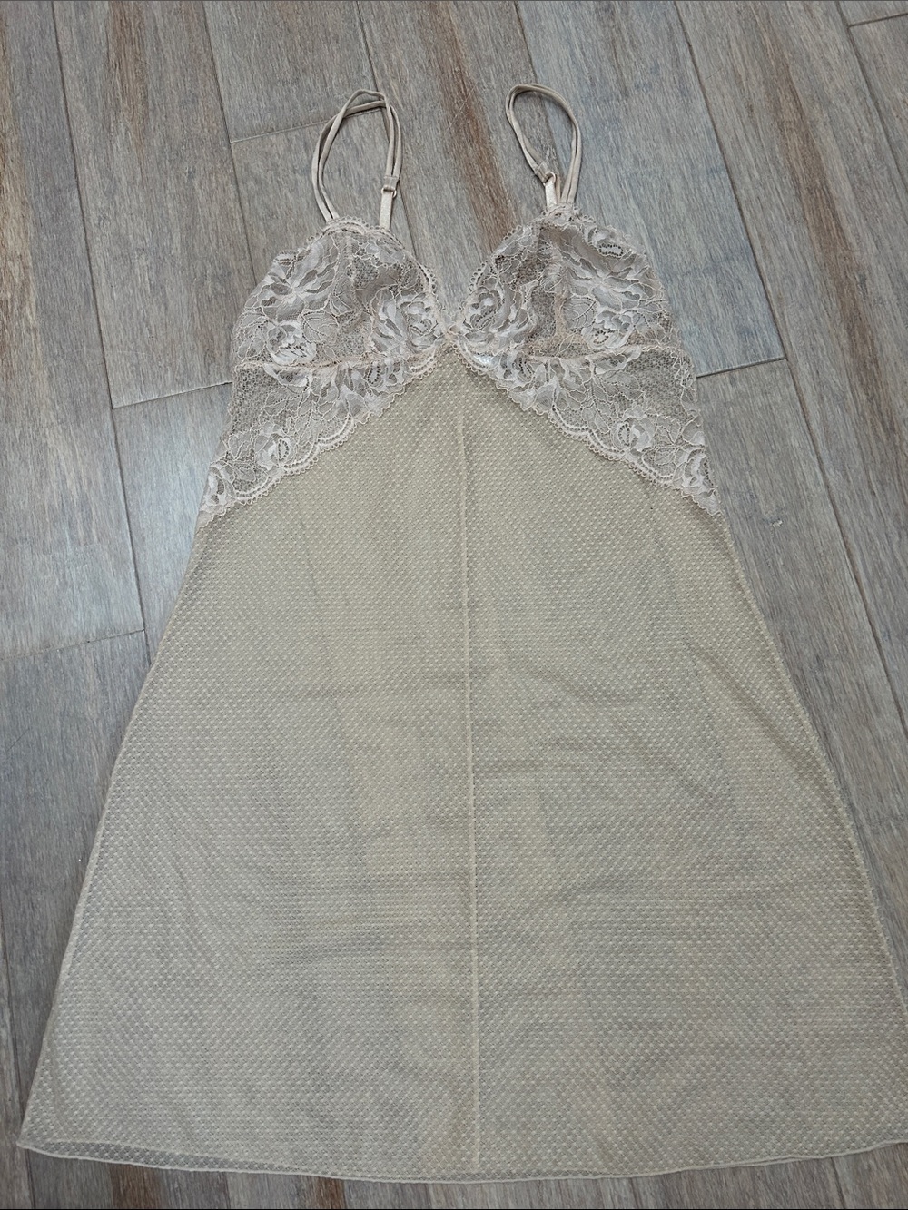 Wacoal Lace-Top Chemise in Beige Taupe sheer size M